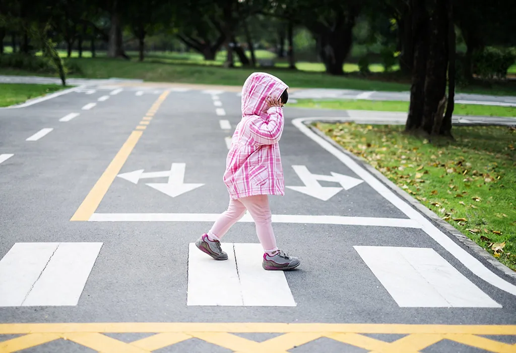 Kids traffic rules. Safety road movement, young pedestrians with