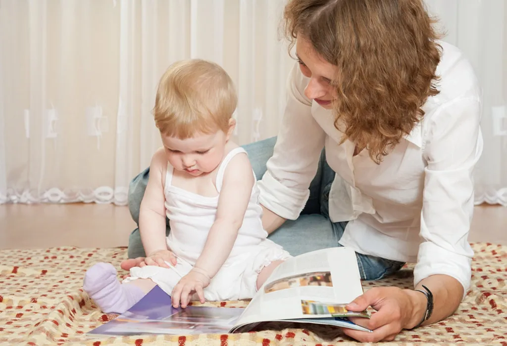 Baby turning pages