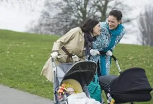 Walking with baby stroller