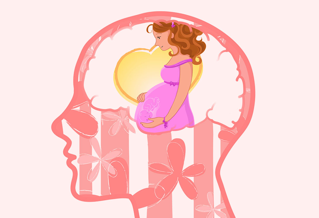 Illustration of a visible brain and pregnant woman