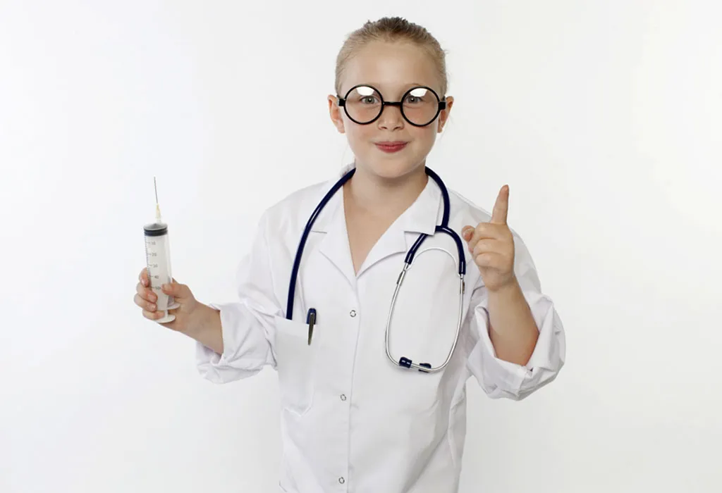 A little girl dressed as a doctor