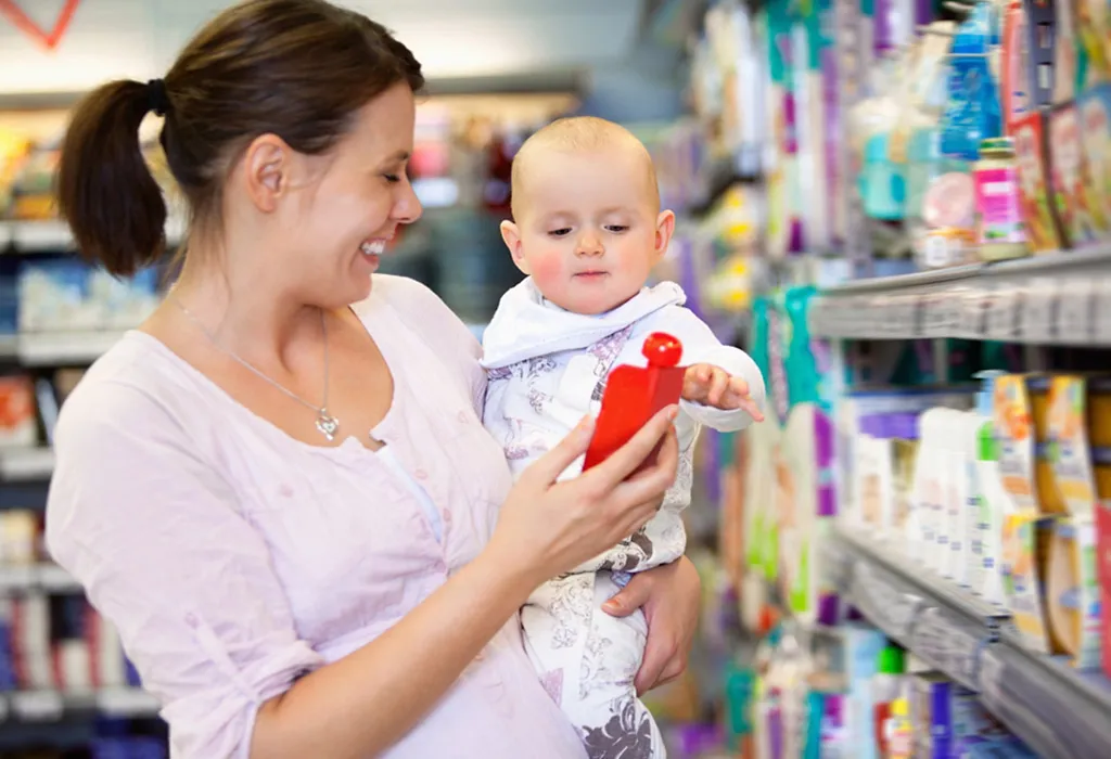 mother with baby in supermarket