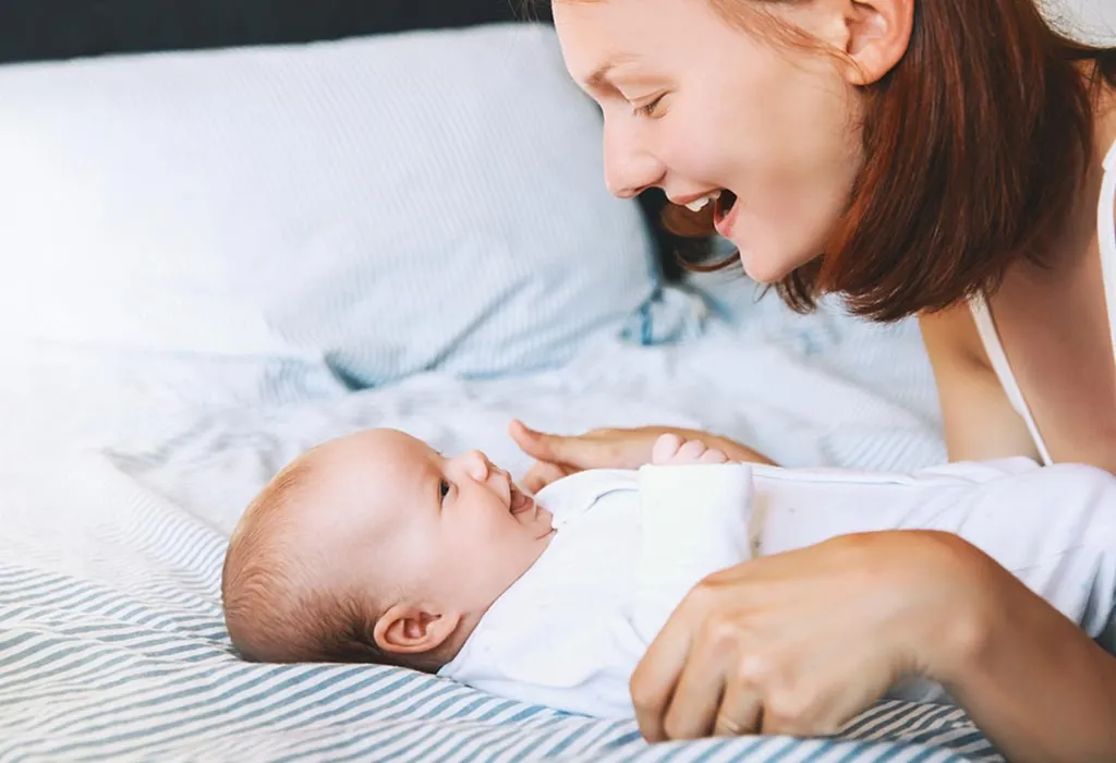 A mother talking to her baby