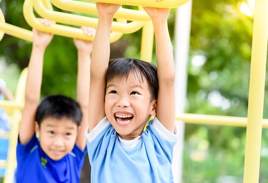 Hanging from monkey bars