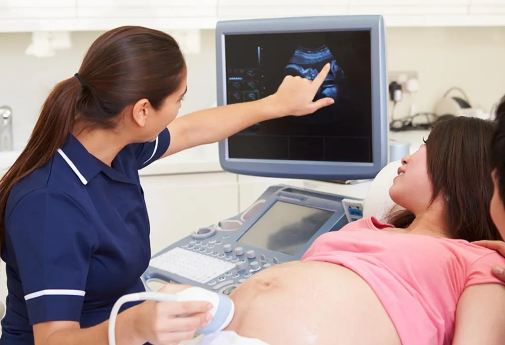 TRANSDUCER IS PRESSED ON ABDOMEN