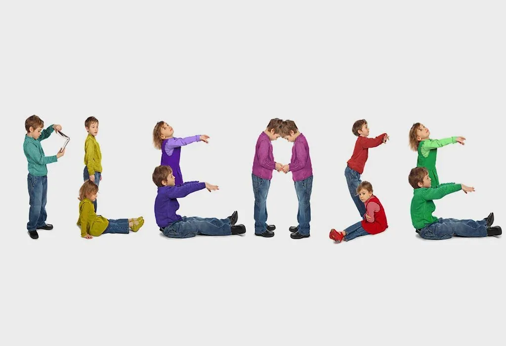 Kids playing human alphabet