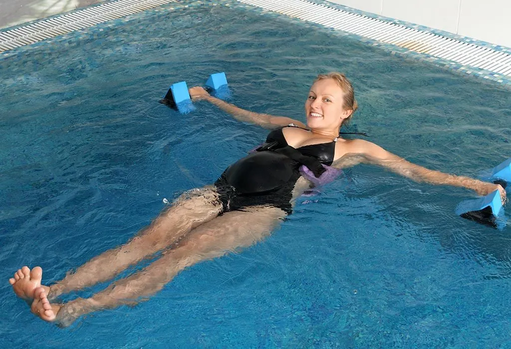 A pregnant woman in a swimming pool
