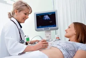 Woman getting ultrasound scan done