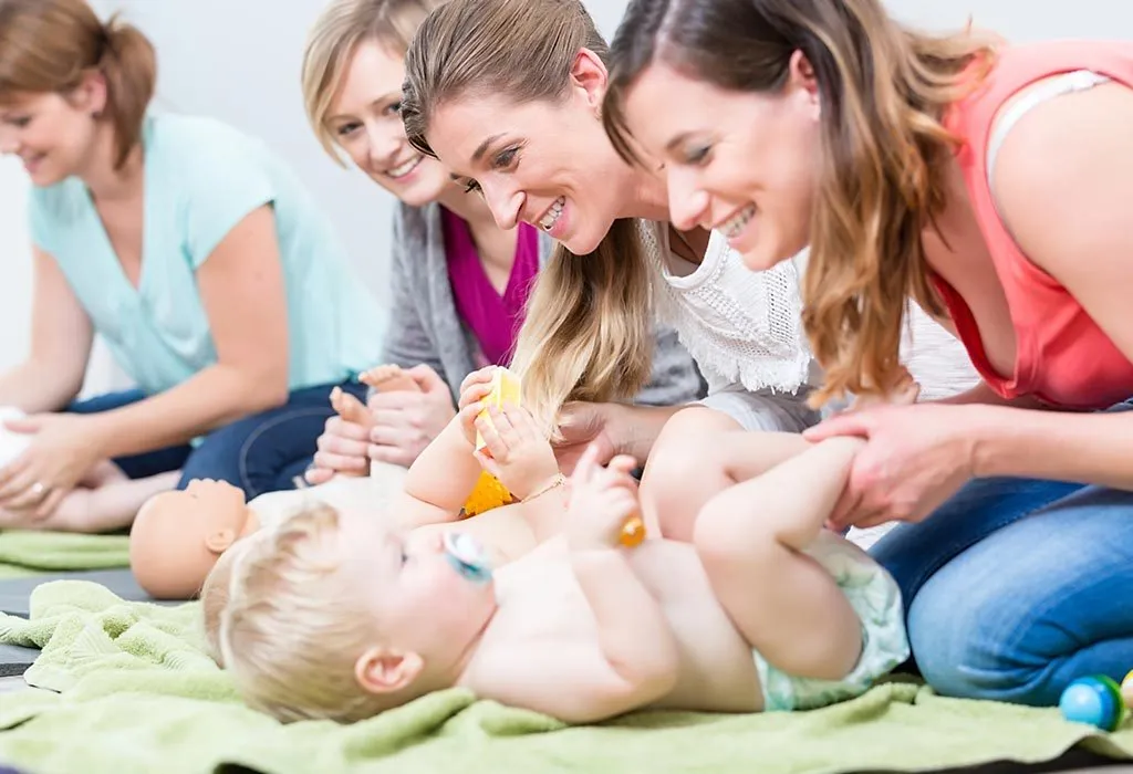Mothers in a baby-care class
