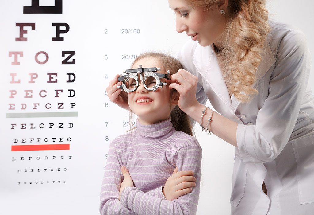 A girl's eye being checked