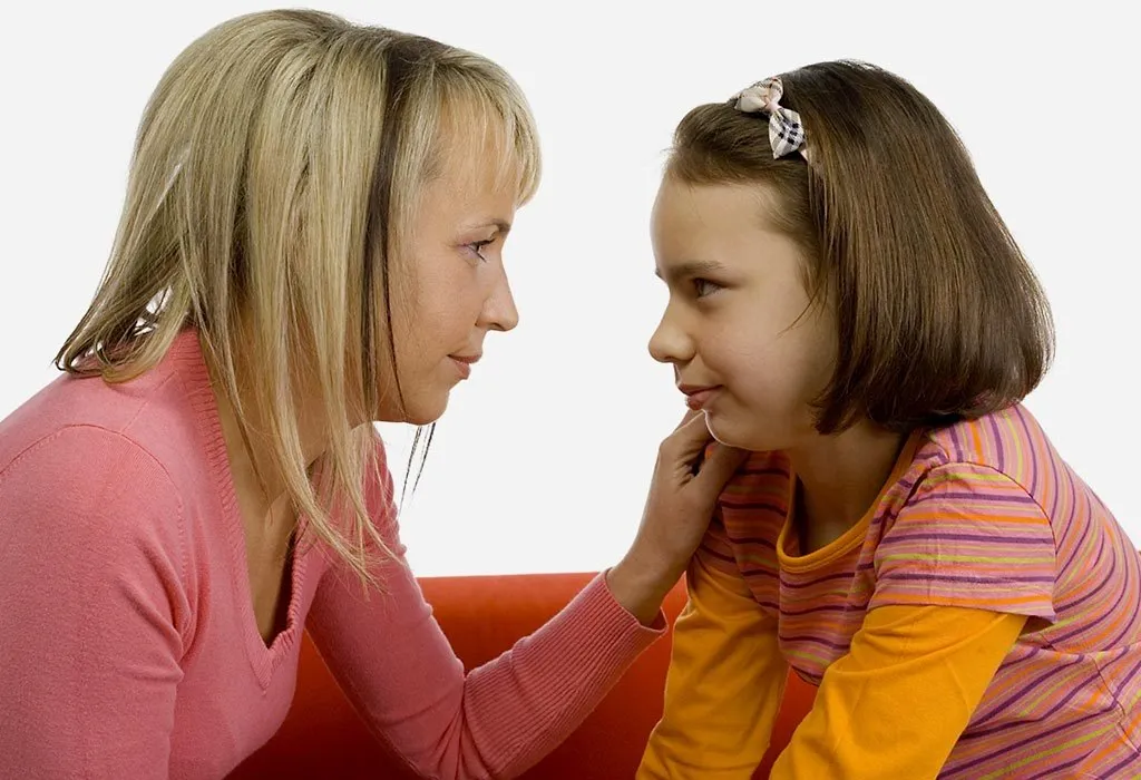 A mother talking to her daughter