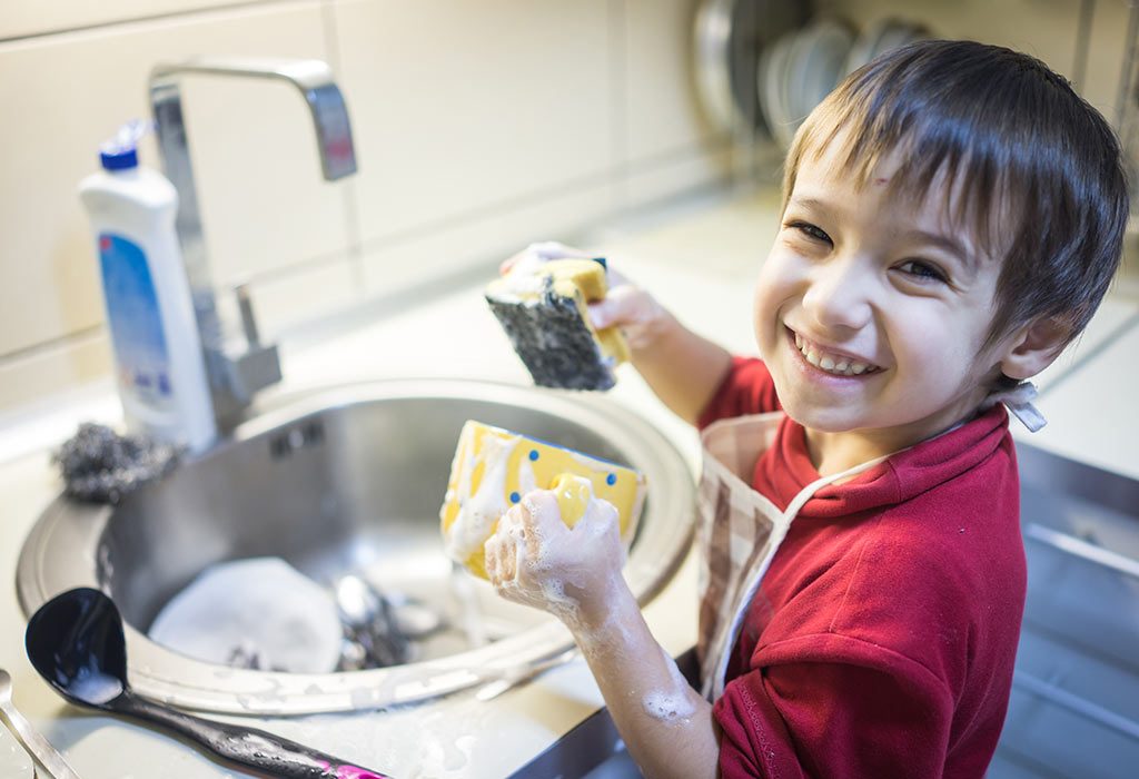 Child doing household chores