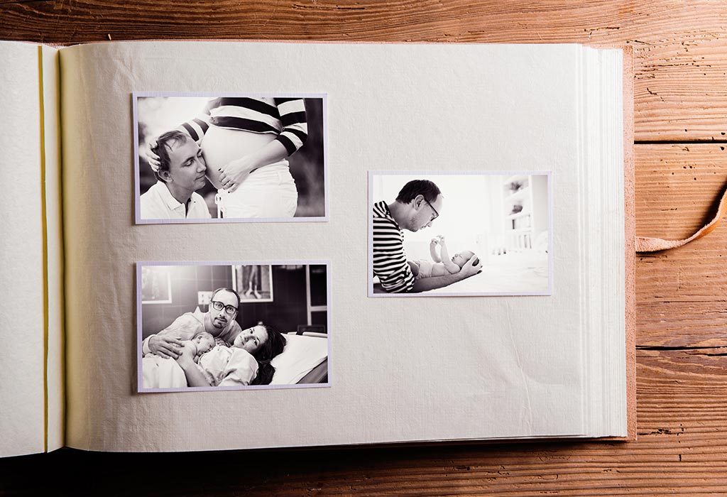 Baby scrapbook with dad's pictures