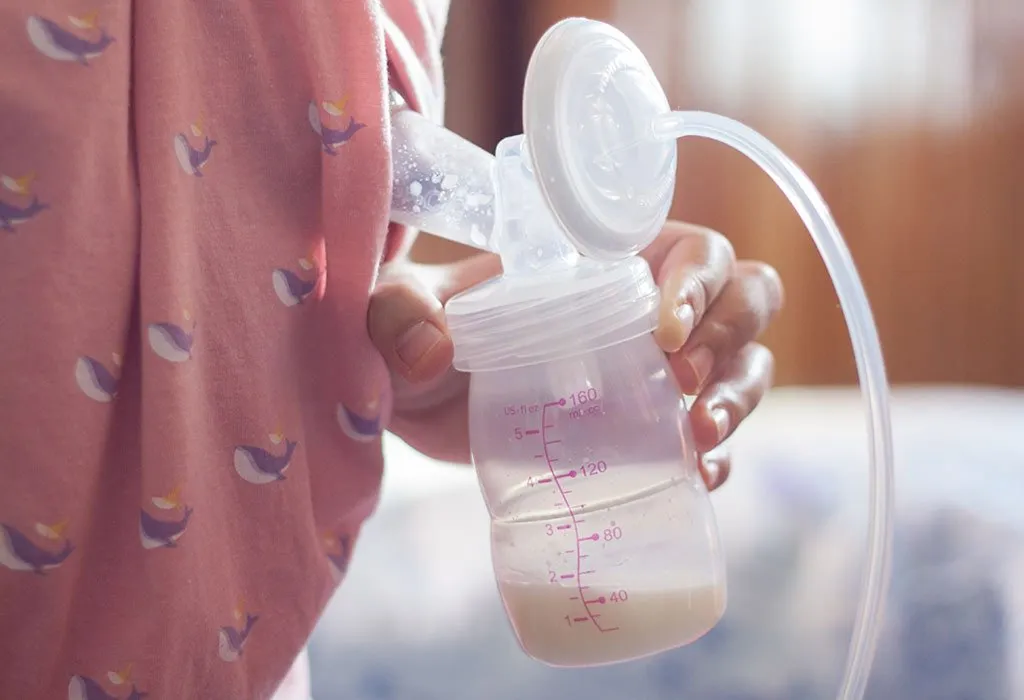 A mother using breast pump