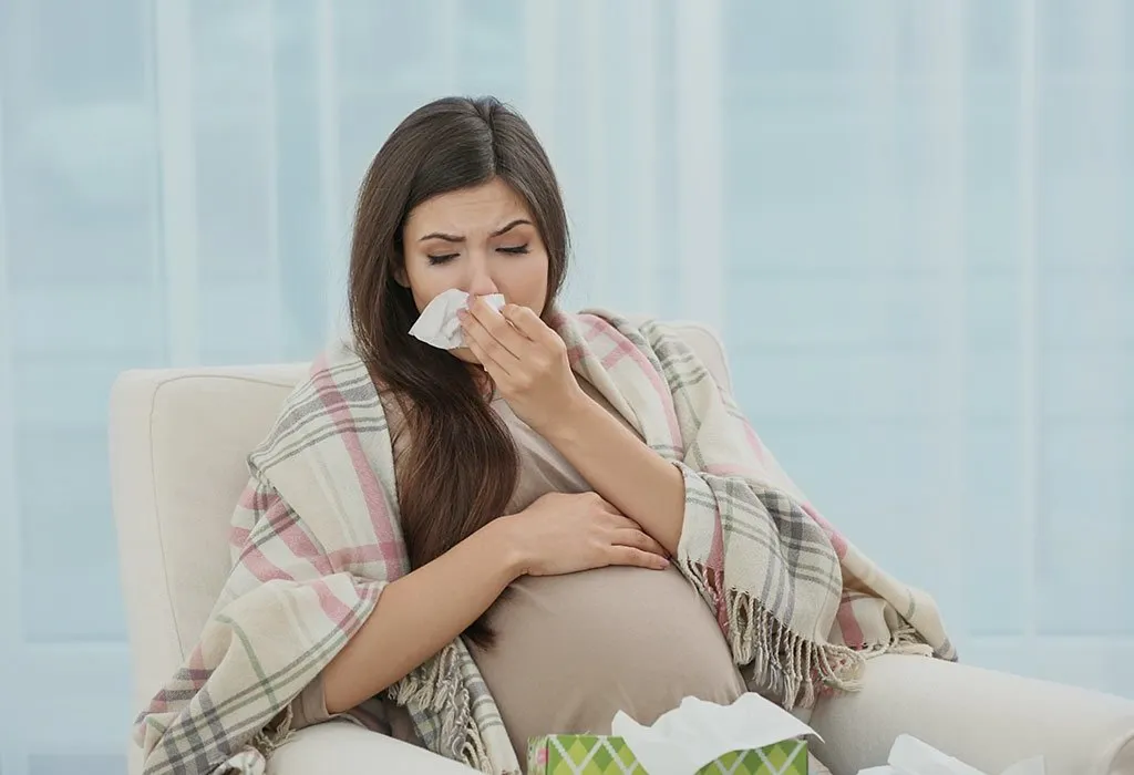 A pregnant woman suffering from a cold and cough