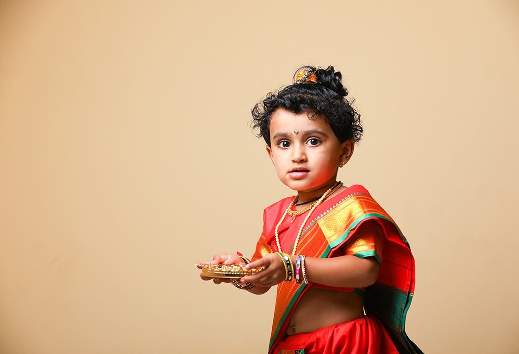 A little girl dressed up on Diwali