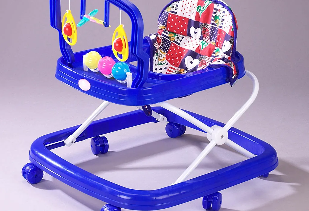 A blue baby walker