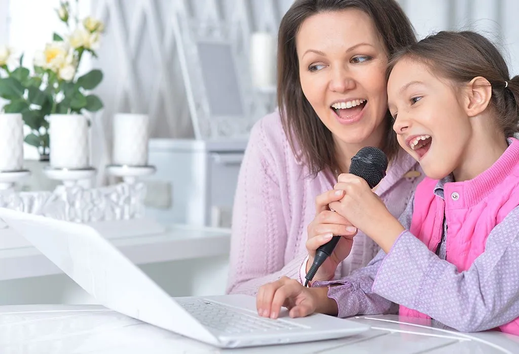 Mother and daughter singing