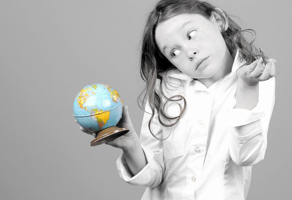 Girl holding the globe