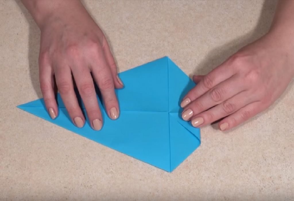 Fold the top tip of the paper point down towards the crease