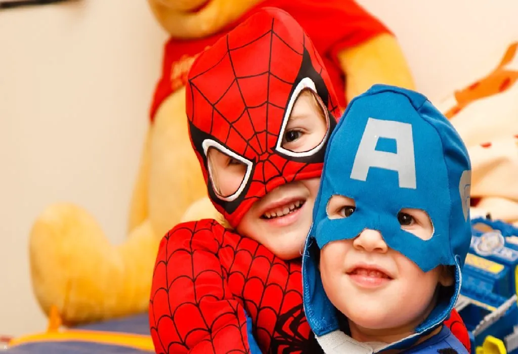 kids wearing superhero costume