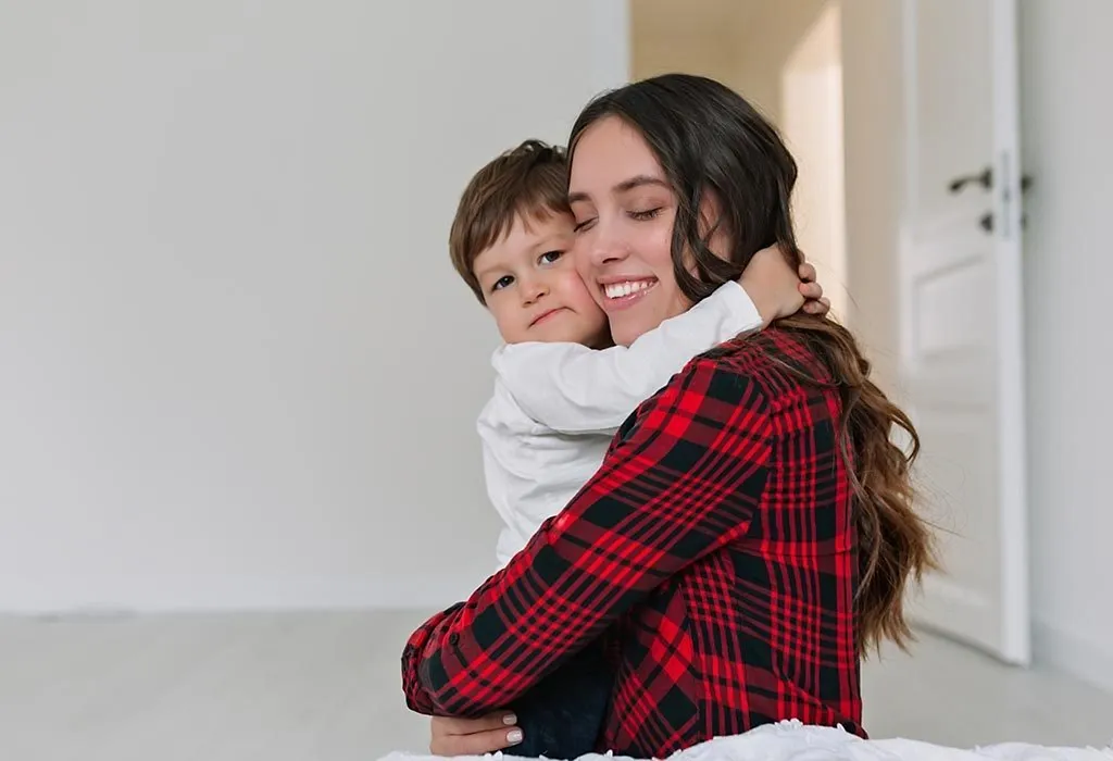 A son hugging his mother