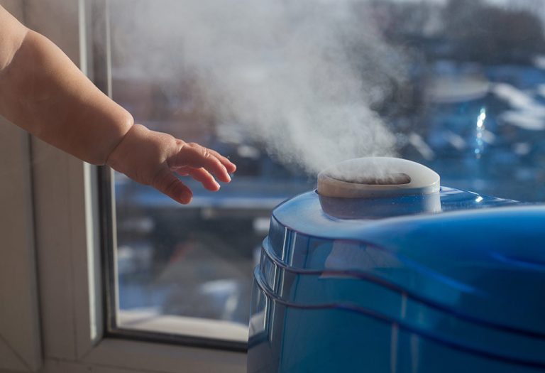 Baby near a humidifier