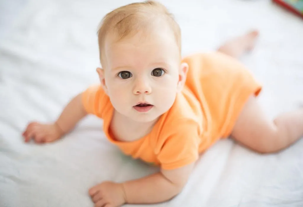 5 month store old baby crawling