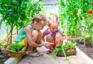 Boy and girl gardening