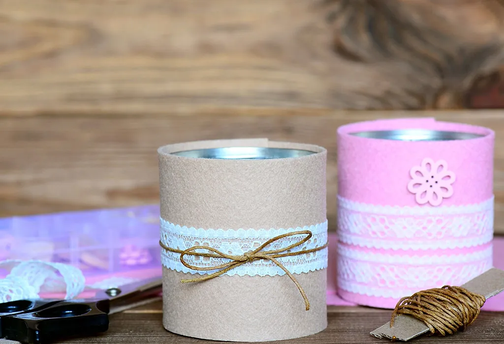 Recycled tin pencil holder