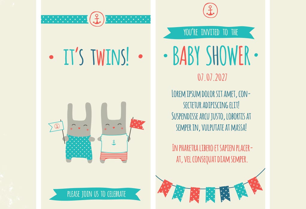 Invitation à une baby shower pour des jumeaux