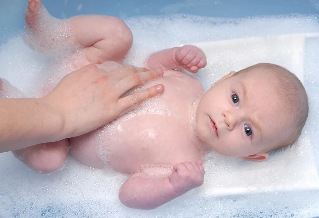 Baby getting a bath