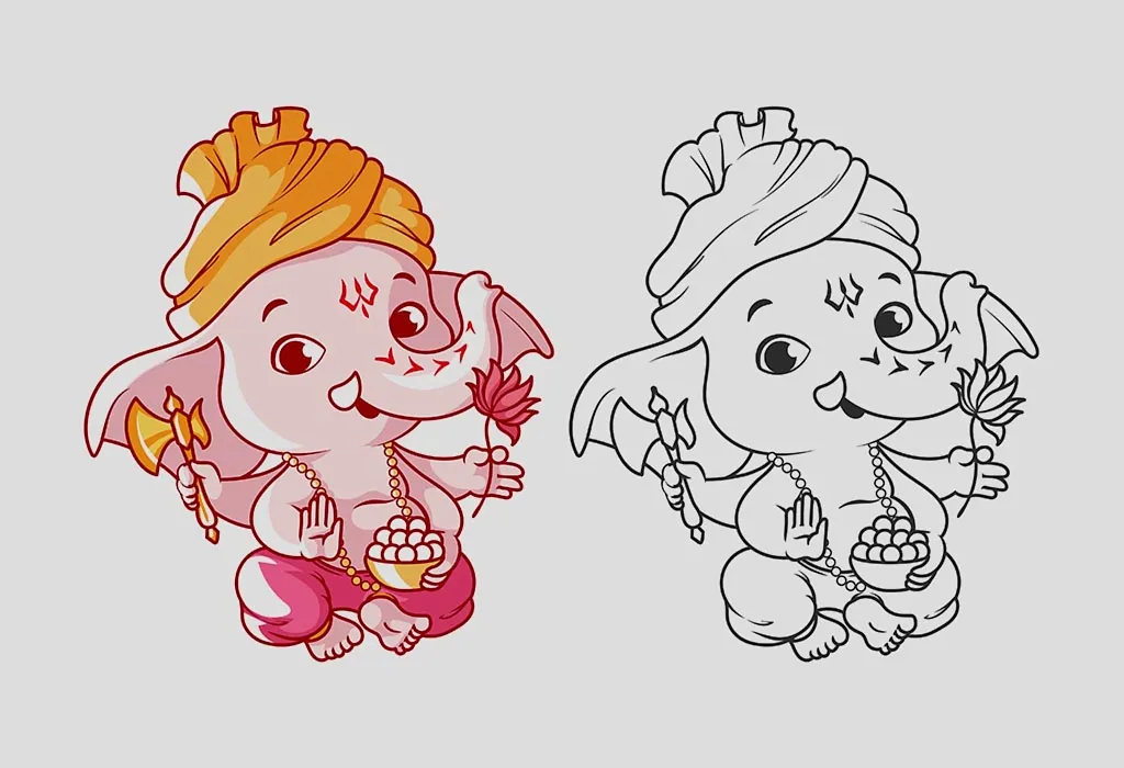 Colouring Ganesha drawing