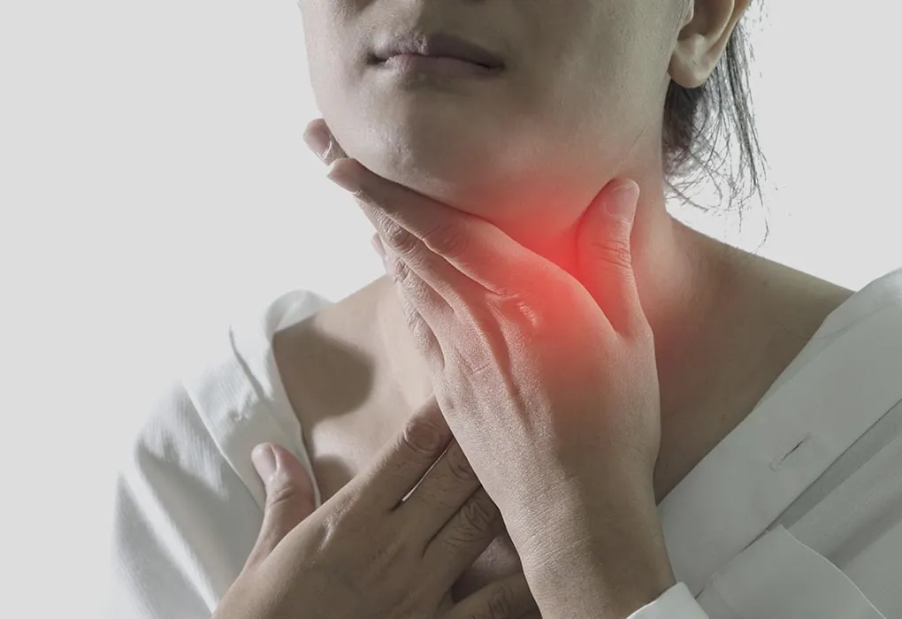 A woman with a sore throat during pregnancy