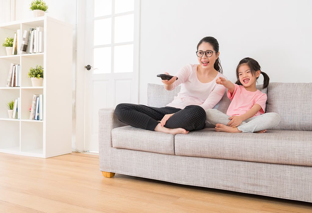 Mother and child watching TV