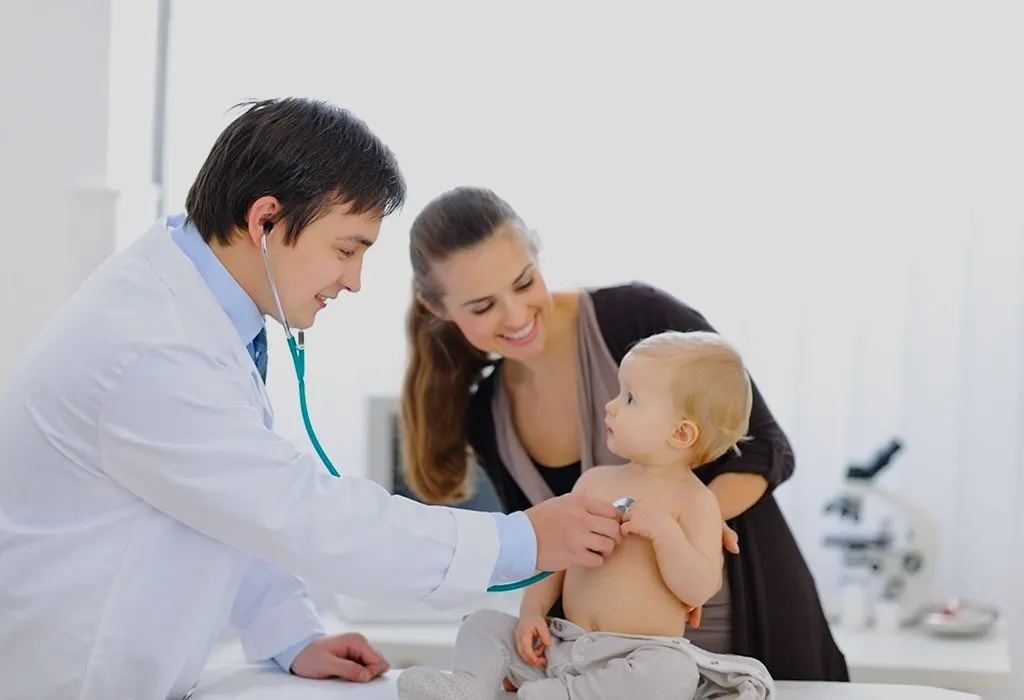 Baby with allergy being examined