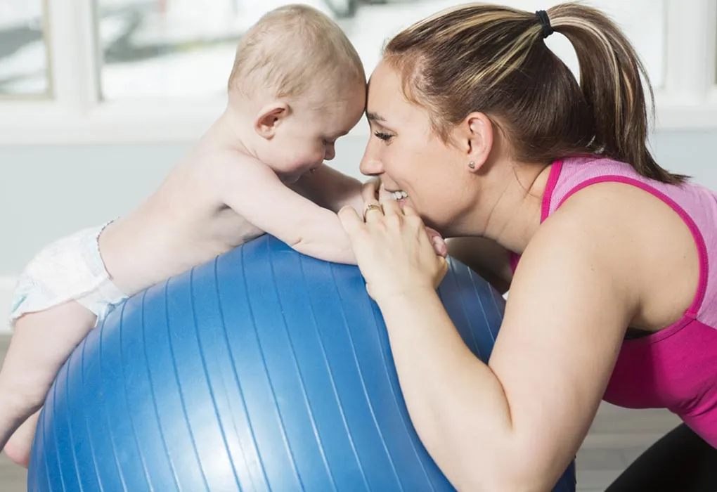 Woman bonding with baby