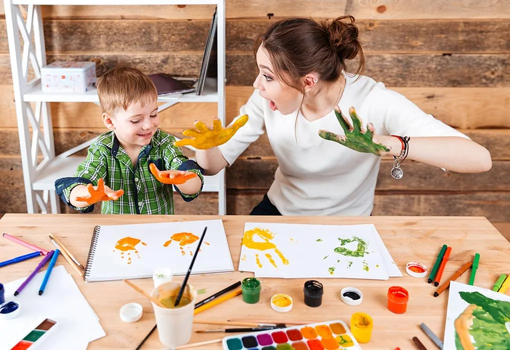 Mother and son enjoying craft activity