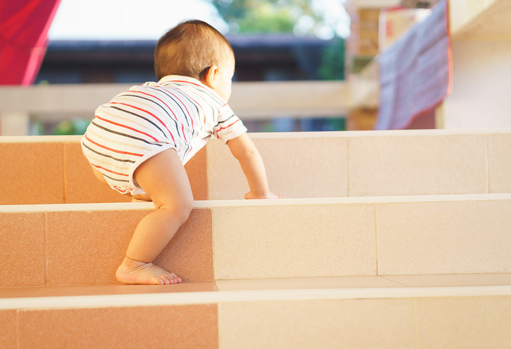 Kid deals climbing stairs