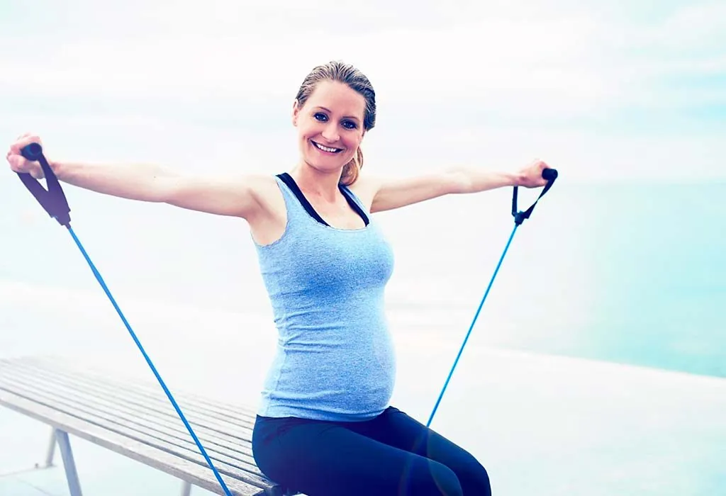 A pregnant woman exercising