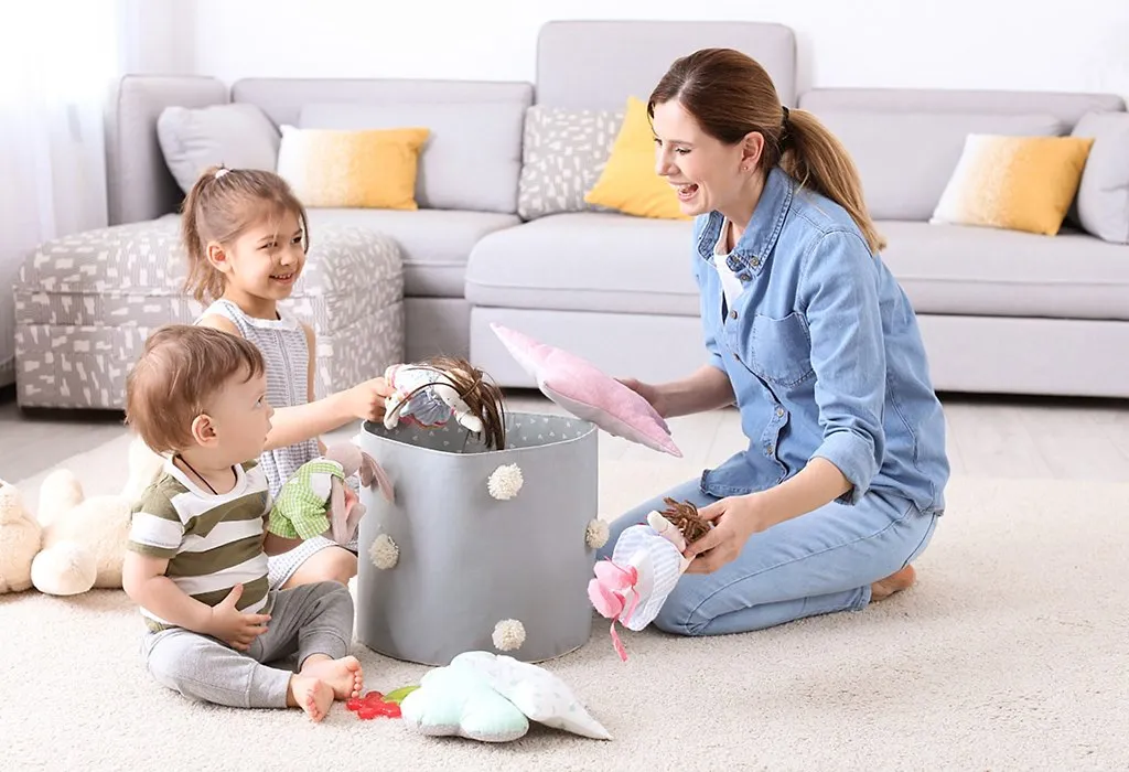 Kids playing with their mom