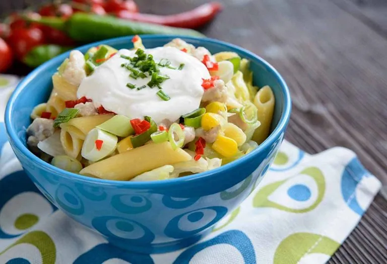 Carrot Corn Pasta in Creamy Cashew Sauce