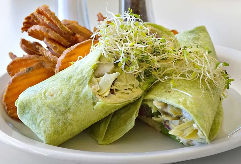 Greek veggie wrap with spinach tortilla