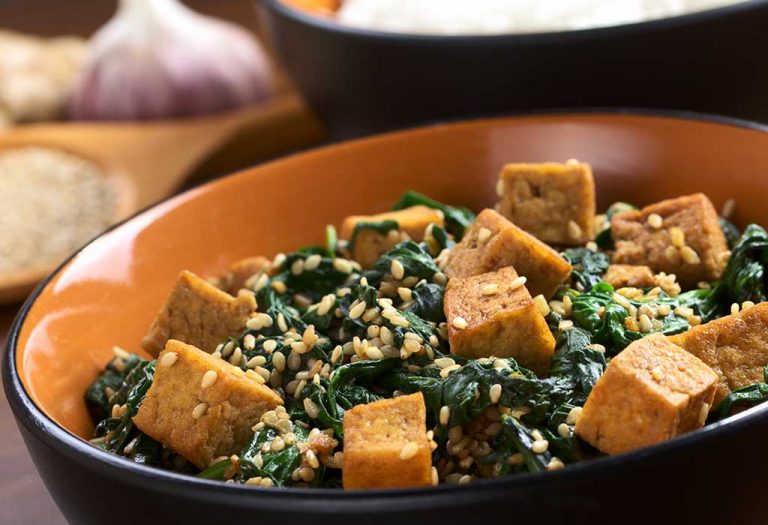 Tofu, spinach and sesame stir fry