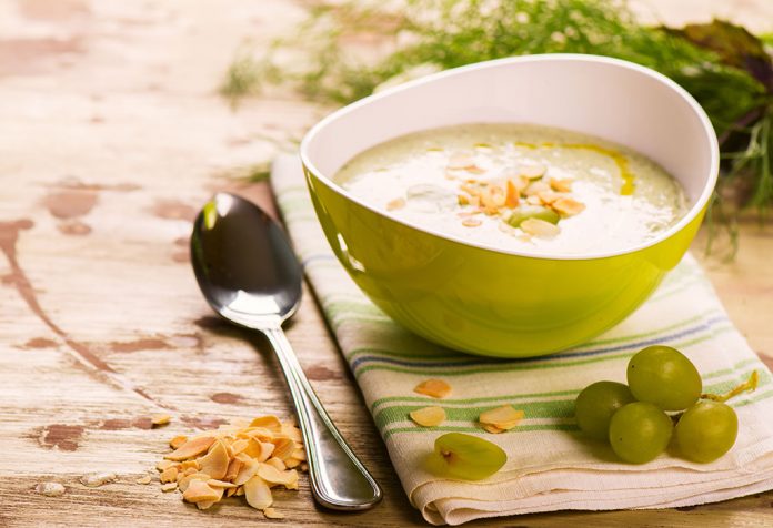 green gazpacho with grapes almonds and dill recipe
