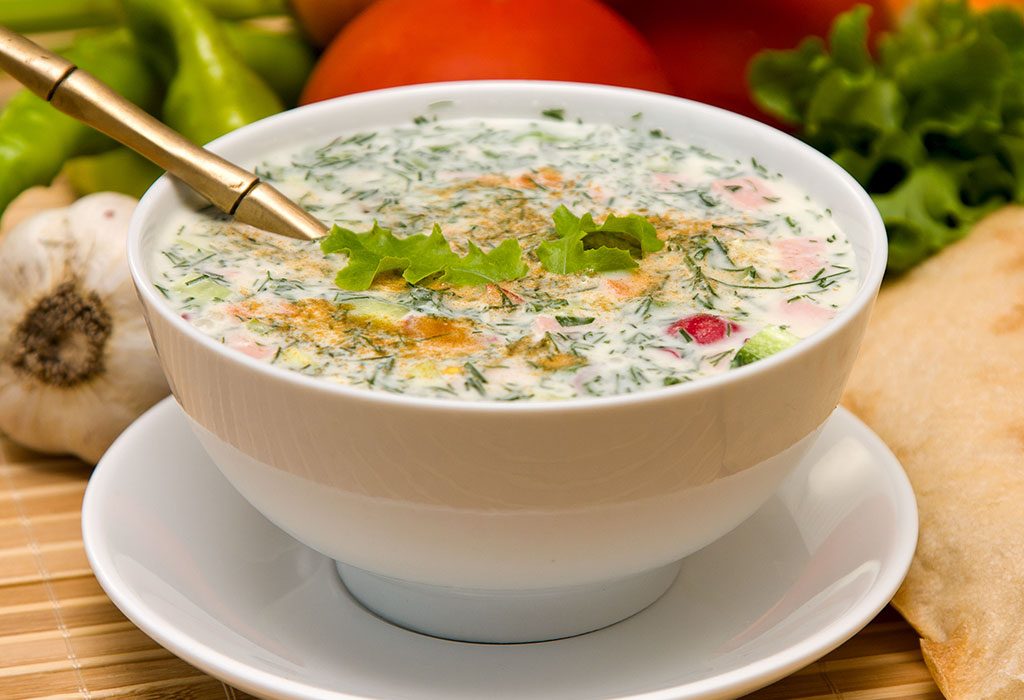 Russian Cold Vegetable Soup with Sour Cream