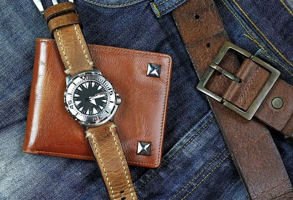 A leather belt, watch and wallet