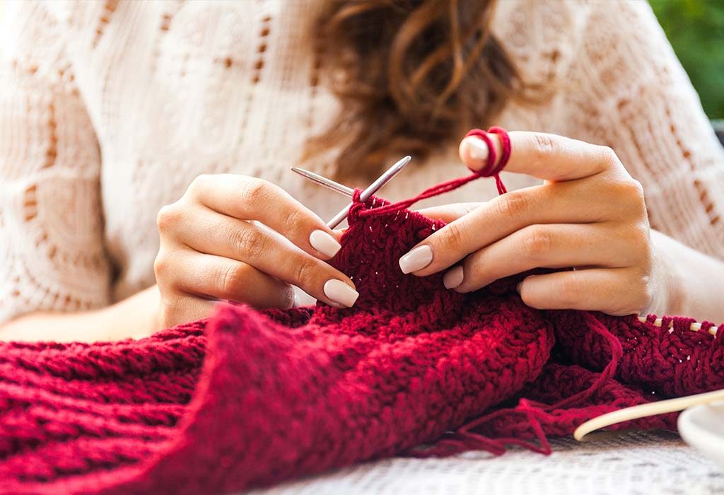 A woman knitting