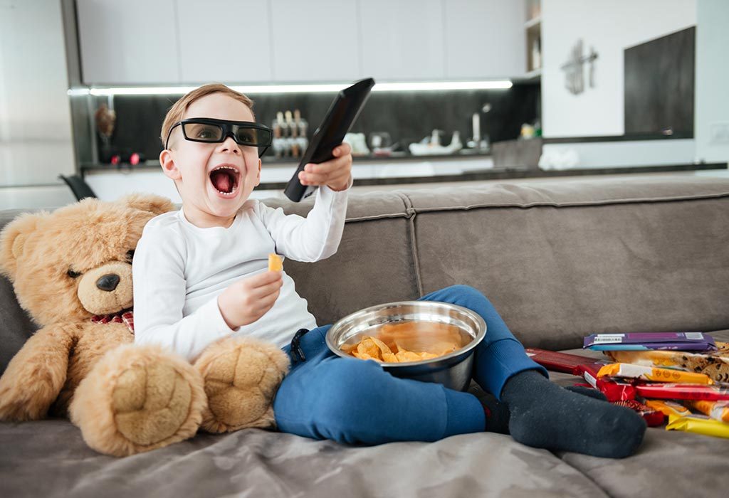 Child Watching  TV  while Eating