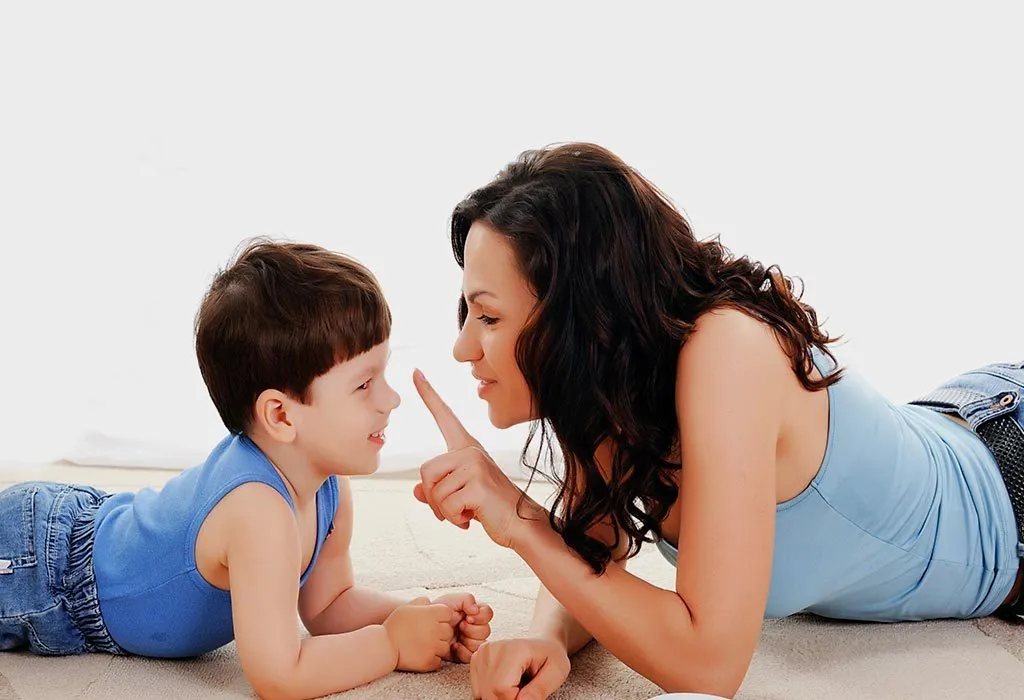 A mother talking to her son